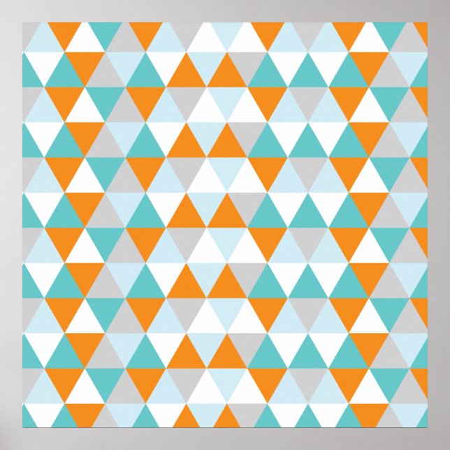 Aquamarines und orangefarbenes modernes Dreieck-Mu Poster (Vorne)