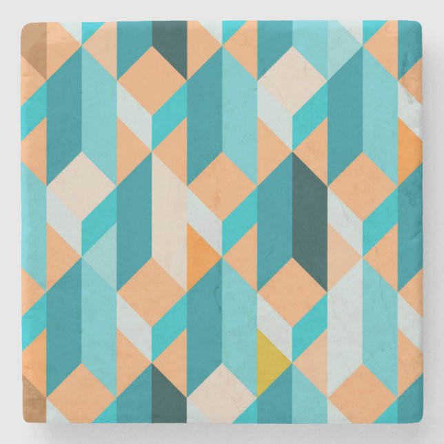 Aquamarines und orangefarbenes Muster Steinuntersetzer (Vorderseite)