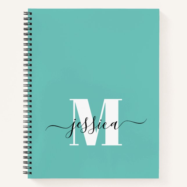 Aquamarines und Personalisiertes Monogram-Notebook Notizbuch (Vorderseite)