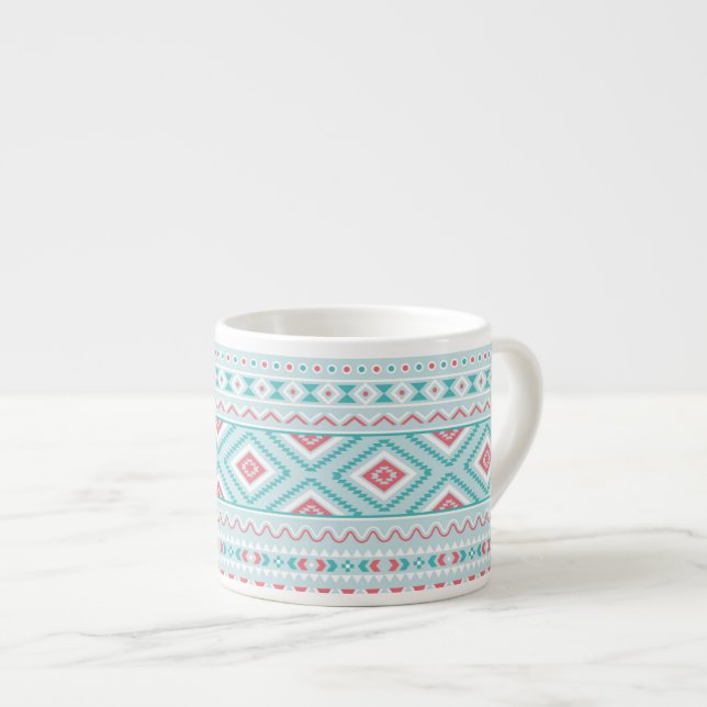 Aquamarines und rosa Azteken-Stammmuster Espressotasse (Vorderseite Rechts)
