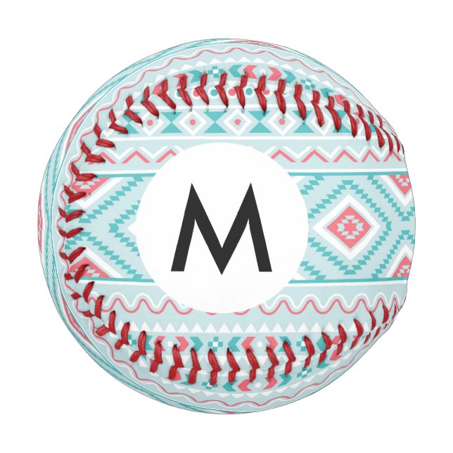 Aquamarines und rosa Aztekenmuster Baseball (Vorderseite Links)