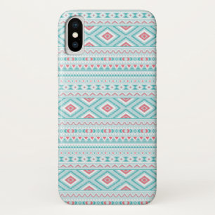 Aquamarines und rosa aztekisches Stammes- Muster iPhone X Hülle