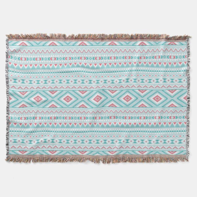Aquamarines und rosa aztekisches Stammes- Muster Decke (Vorderseite)