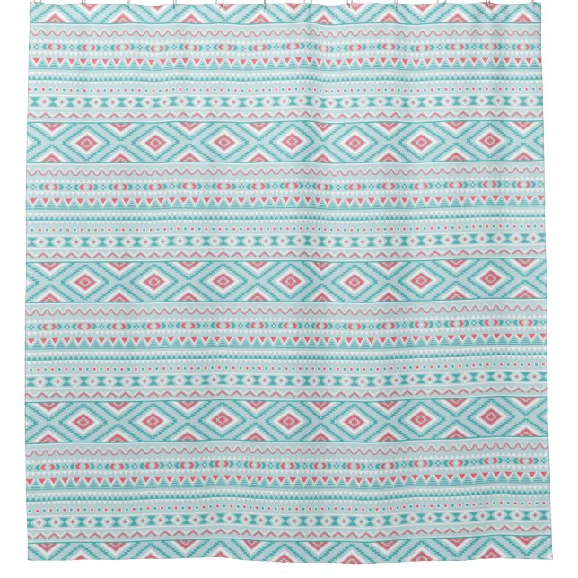 Aquamarines und rosa aztekisches Stammes- Muster Duschvorhang (Vorderseite)
