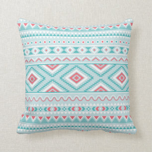 Aquamarines und rosa aztekisches Stammes- Muster Kissen