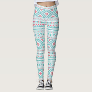 Aquamarines und rosa aztekisches Stammes- Muster Leggings