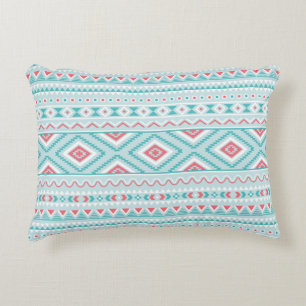 Aquamarines und rosa aztekisches Stammes- Muster Zierkissen