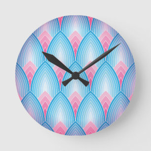 Aquamarines und rosa Blumenblatt-Muster Runde Wanduhr
