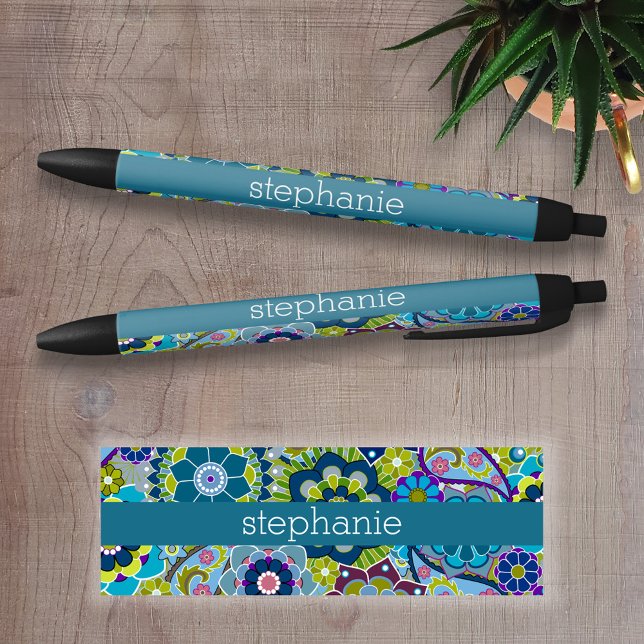 Aquamarines und rosa Blumenmuster mit individuelle Kugelschreiber (Personalized Writing Pen )