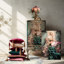 Aquamarines und rosa Portrait Kunst, Elegante Lady Seidenpapier