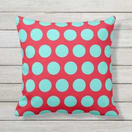 Aquamarines und rotes Polka-Punkt-Quadrat Kissen