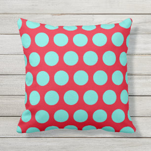 Aquamarines und rotes Polka-Punkt-Quadrat Kissen