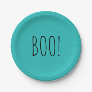 Aquamarines und schwarz-minimalistisches Halloween Pappteller