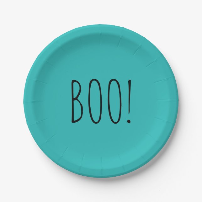 Aquamarines und schwarz-minimalistisches Halloween Pappteller (Vorderseite)