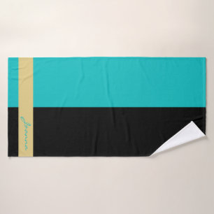 Aquamarines und schwarzes Badetuch-Set Badhandtuch Set
