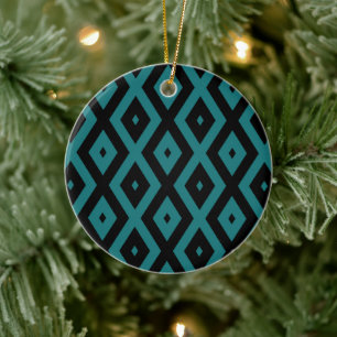 Aquamarines und schwarzes Diamantmuster Keramik Ornament