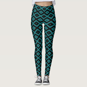 Aquamarines und schwarzes Diamantmuster Leggings