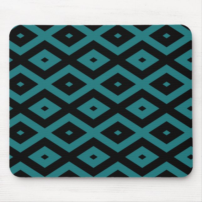 Aquamarines und schwarzes Diamantmuster Mousepad (Vorne)