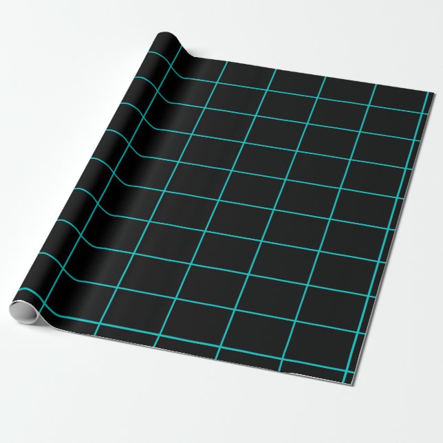 aquamarines und schwarzes Gitter Geschenkpapier (Ungerollt)