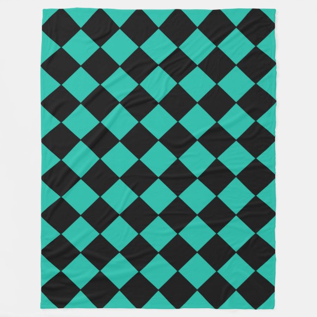 Aquamarines und schwarzes Harlequin-Diamant-Prüfmu Fleecedecke (Vorderseite)