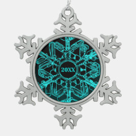 Aquamarines und schwarzes Jahr - Winter Schneeflocken Zinn-Ornament