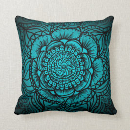 Aquamarines und schwarzes Mandala-Kissen Kissen