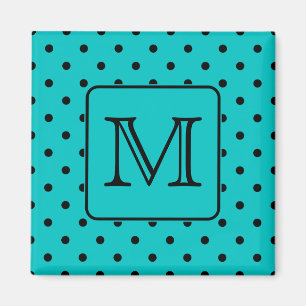 Aquamarines und schwarzes Polka-Punkt-Muster. Magnet