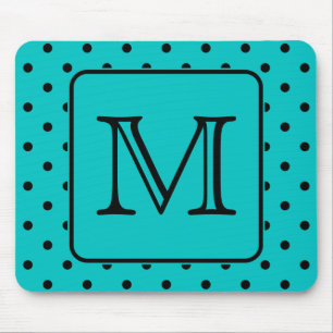 Aquamarines und schwarzes Polka-Punkt-Muster. Mousepad