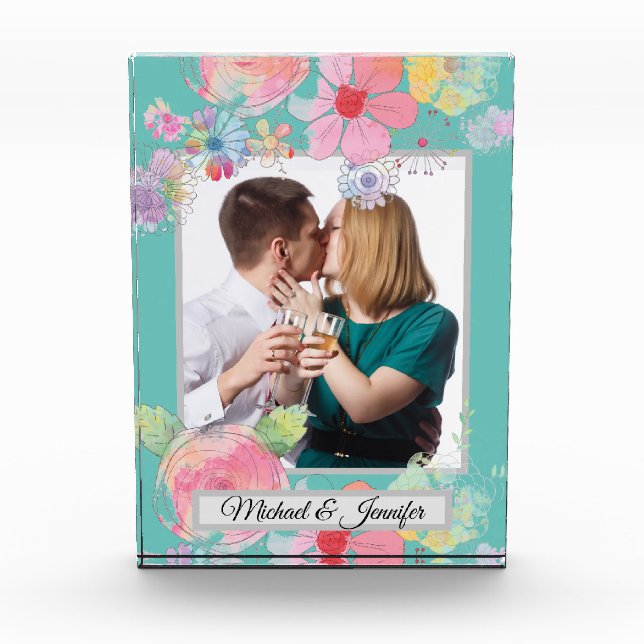 Aquamarines und Shabby Chic Floral Custom Foto (Vorderseite)