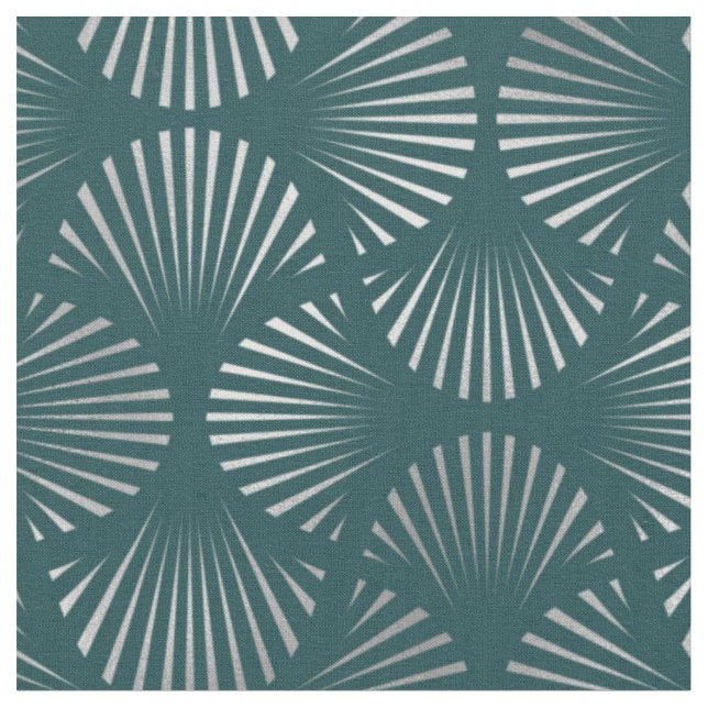 Aquamarines und silberes Art-Déco-Lüftermuster Stoff (Nahaufnahme)