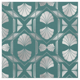 Aquamarines und silberes Design der Muschel Stoff