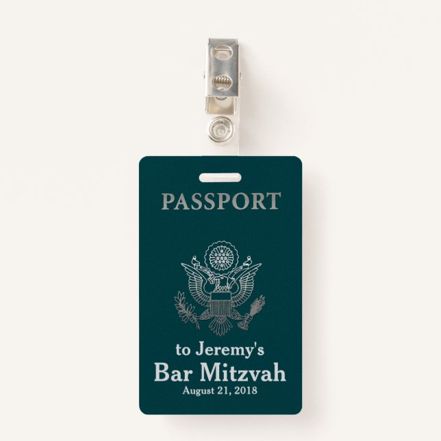 Aquamarines und silbernes Pass-Bar Mitzvah Ausweis (Vorderseite mit Klammer)