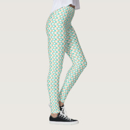 Aquamarines und Tan Wavy Zickzack Muster Leggings