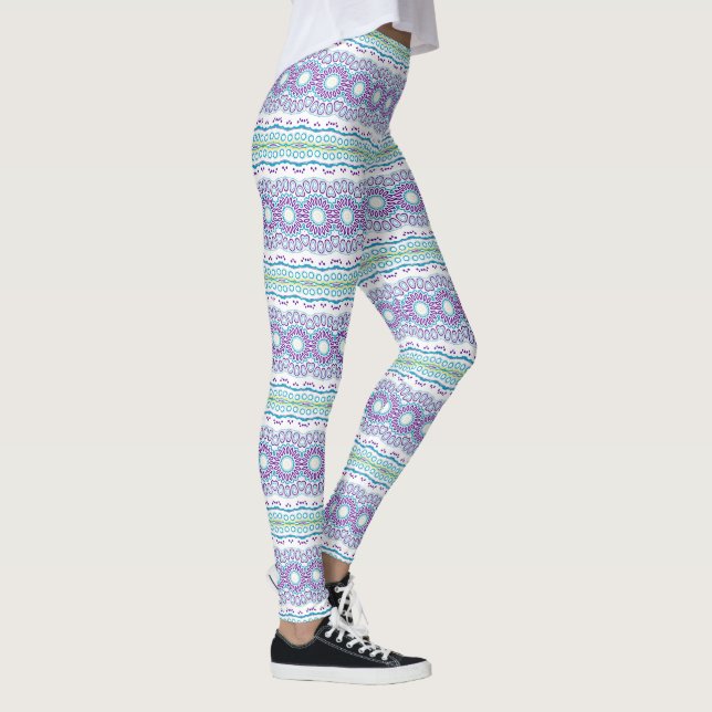 Aquamarines und violettes Mandala-Muster Leggings (Rechts)