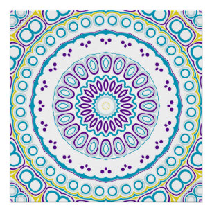 Aquamarines und violettes Mandala-Muster Poster