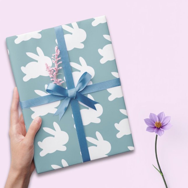 Aquamarines und weißes Kaninchen Ostermuster Geschenkpapier (Von Creator hochgeladen)