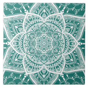 Aquamarines und weißes Mandala - Loerganin Eukalyp Fliese
