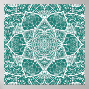 Aquamarines und weißes Mandala - Loerganin Eukalyp Poster