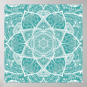 Aquamarines und weißes Mandala - Loergano im Tessi Poster