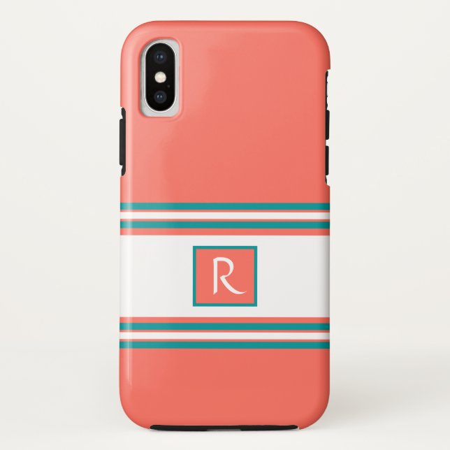 Aquamarines und weißes Monogramm-Elegant Case-Mate iPhone Hülle (Rückseite)