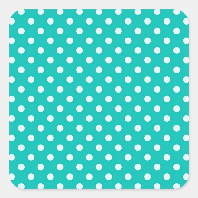 Aquamarines und weißes Polka-Dot-Muster Quadratischer Aufkleber (Vorderseite)