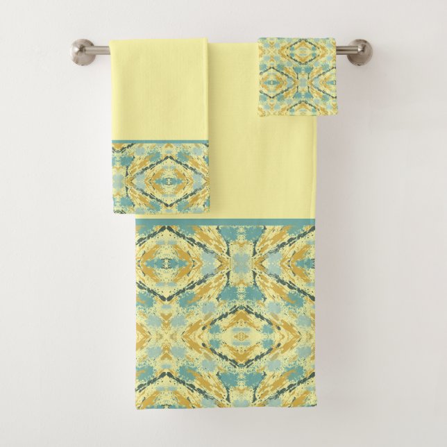 Aquamarines und Zitronenmuster Badhandtuch Set (Insitu)