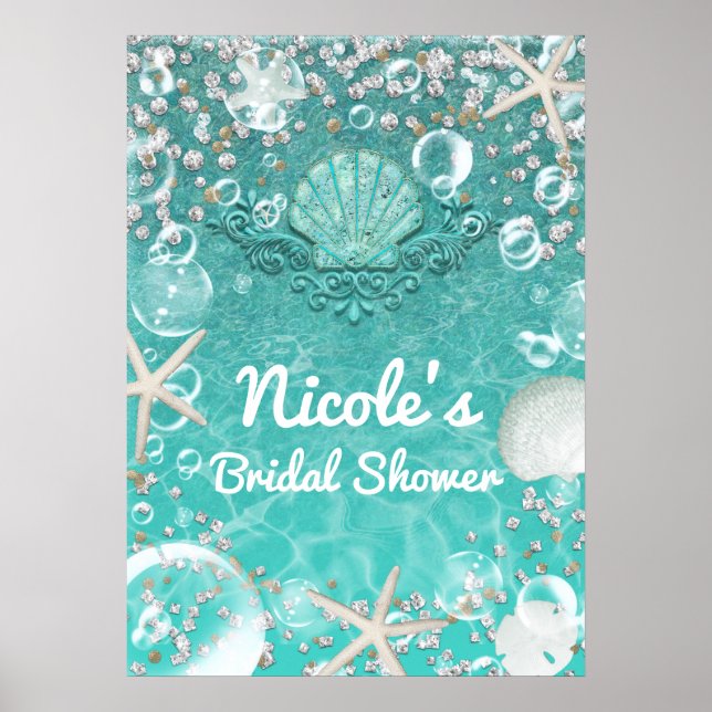 Aquamarines verzaubertes Starfish & Bubbles Banner Poster (Vorne)