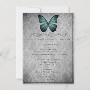 Aquamarines Vintages Schmetterling Damask Probe Di Einladung