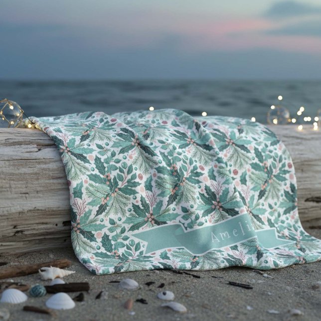 Aquamarines Weihnachts-Holly-Berries-Muster#17 ID1 Fleecedecke (Von Creator hochgeladen)