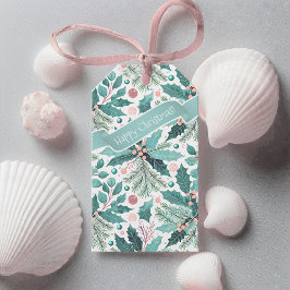 Aquamarines Weihnachts-Holly-Berries-Muster#17 ID1 Geschenkanhänger
