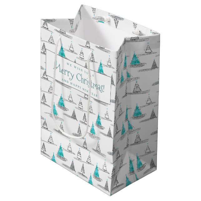 Aquamarines Weihnachtsbaummuster#5 ID1009 Mittlere Geschenktüte (Vorderseite Schrägansicht)