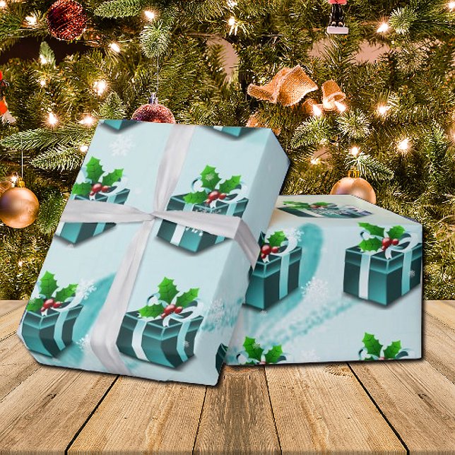 Aquamarines Weihnachtsgeschenkpapier Geschenkpapier (Teal Christmas Gift Wrapping Paper)