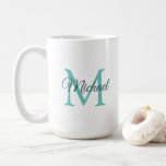 Aquamarines Weißes einfarbiges Monogramm Vorlage Kaffeetasse<br><div class="desc">Personalisierte elegante Monogram Initial Trendy Template Light Aquamarin White Coffee Tasse.</div>