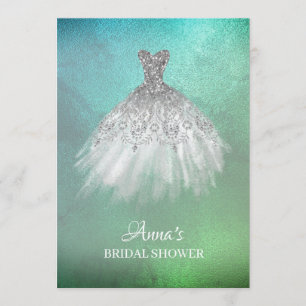 *~* Aquamarines weißes Goldkleid-Brautparty Einladung